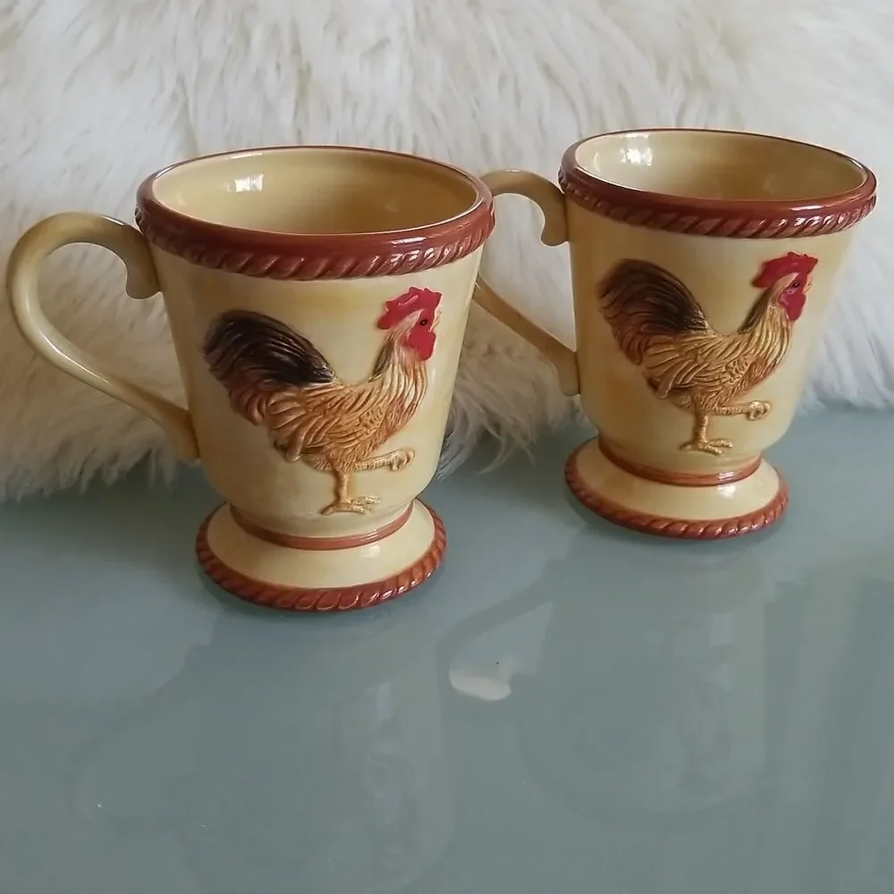 RARE Fitz and Floyd Rooster‎ Coffee Mugs (Set of 2)